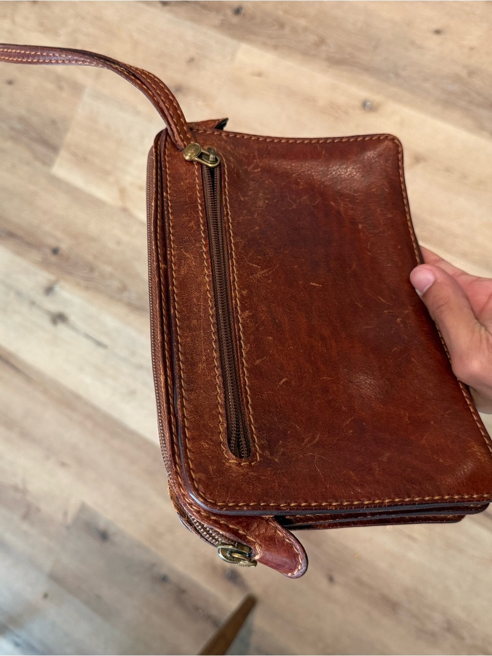 Men's Brown Leather Wristlet Wallet with Zip Pocket